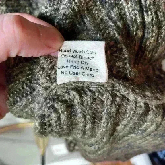 Hendi Asymmetrical Open Knit Hem Tunic Sweater Cold Shoulder Tie Size M/L Taupe - Picture 11 of 13